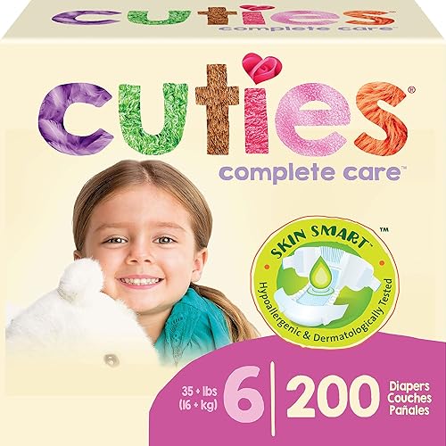 Cuties Pañales Skin Smart, absorbentes e hipoalergénicos con pestañas flexibles y seguras, estuche a granel, tamaño 6, 200 unidades