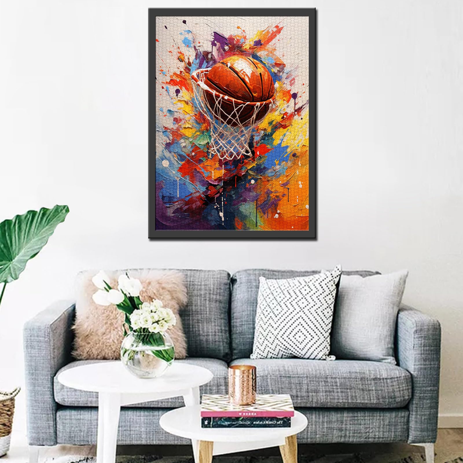 Basketball Theme 1000 Piece Jigsaw Puzzle for Adults - Graffiti Style Slam Dunk Boy & Man Challenging Puzzle Perfect for Game Nights - Image 3