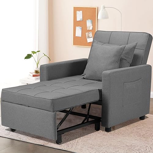 Miniatura 1 de HOMEER Silla cama convertible silla 3 en 1 con respaldo ajustable sofá cama plegable extraíble sofá cama moderno individual gris moderno