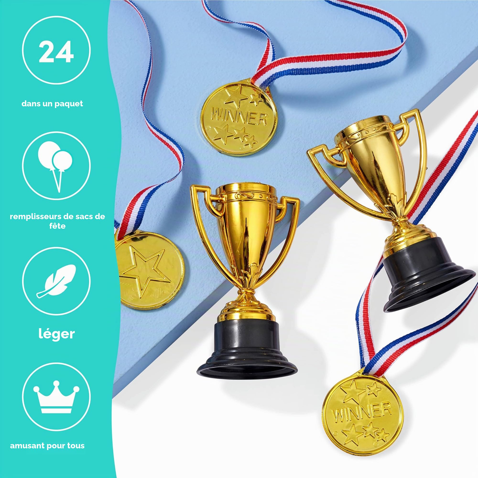 THE TWIDDLERS 24 Pièces Mini Trophées & Médailles pour Fête Anniversaire des Enfants, Sport Scolaire, Tournoi & Fêtes Costumées Halloween - Cadeaux Invités & Récompenses