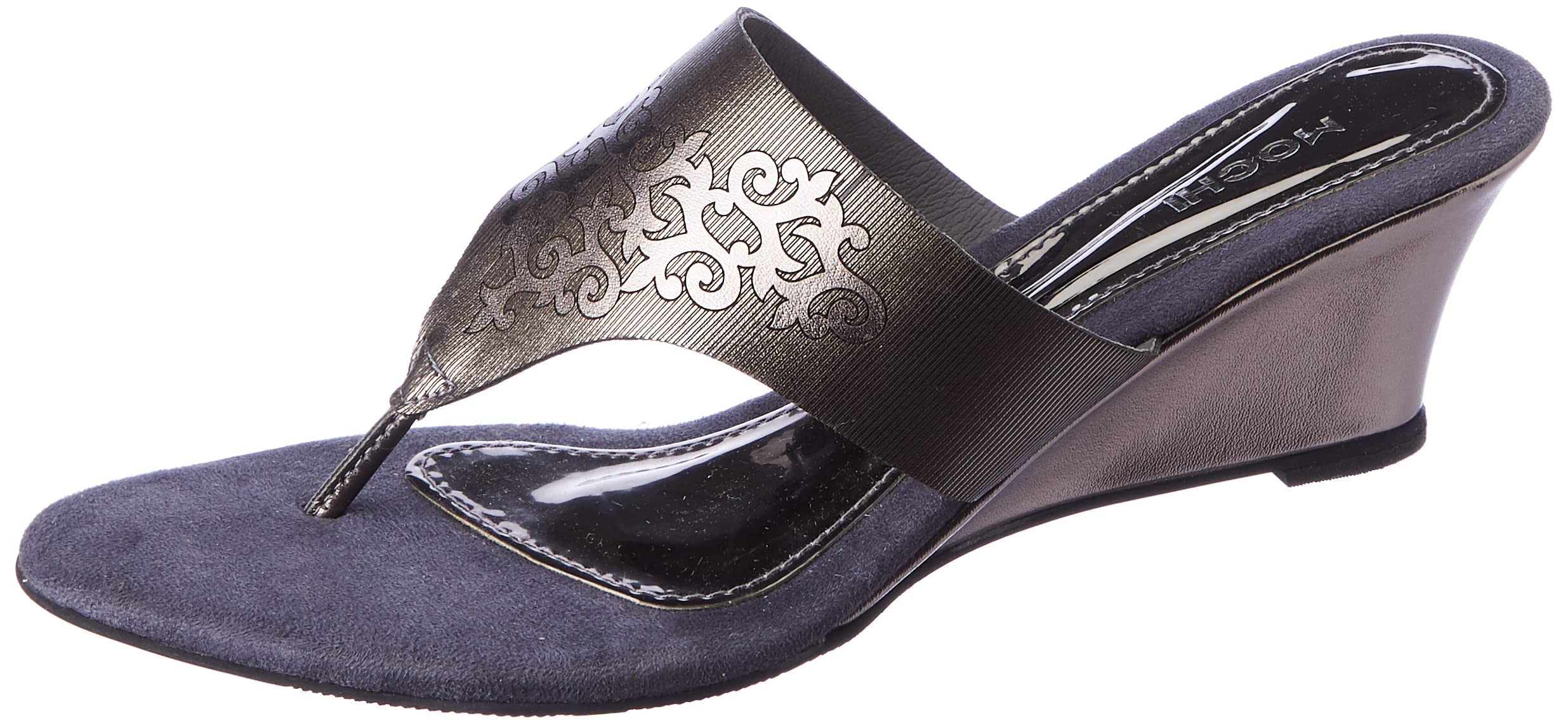 mochi Women's Wedge Heel Faux Leather Metallic Finish Fashion Sandals-picture-18