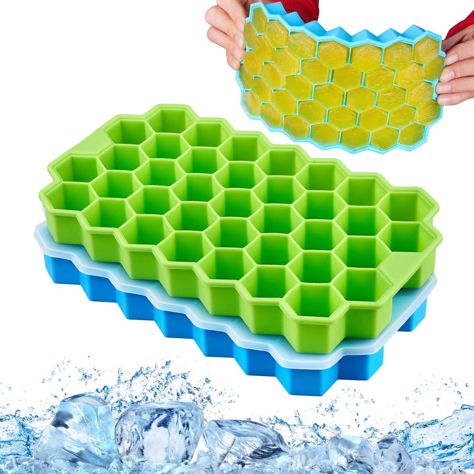 Spightdex Ice Cube Trays, Ice Tray with Lids Removable & Anti-overflow, 3 Pack, Silicone Ice Cube Tray Easy-Release, BPA Free, Flexible Ice Molds for Whiskey Cocktail Freezer Chilled Drinks