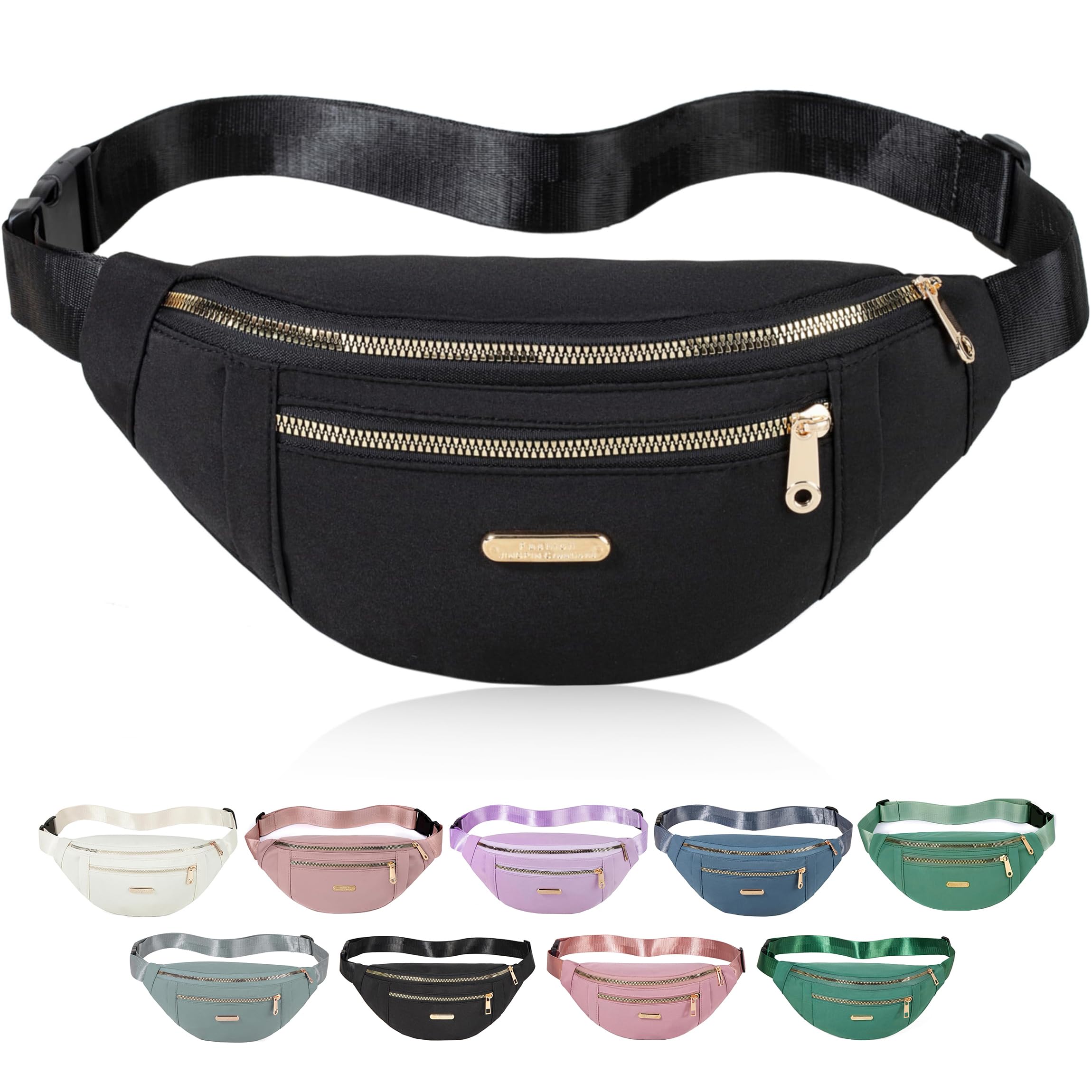 DorrasFanny Pack for Women, Crossbody Bag Waist Pack Belt Bags for Travel Walking Hiking - Black