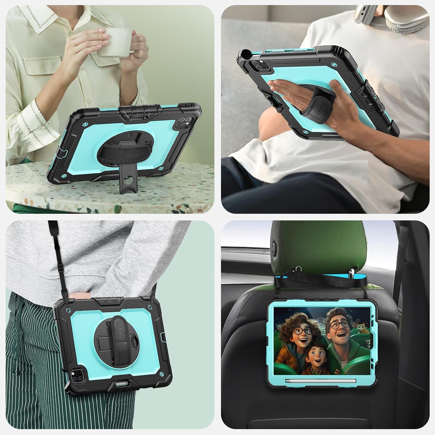 SEYMAC Case for iPad Pro 11 Case 4th/ 3rd/ 2nd/ 1st Gen (2022/2021/2020/2018), Full-Body Shockproof Protective Case with Screen Protector, 360° Rotating Stand and Hand/Shoulder Strap, Sky Blue