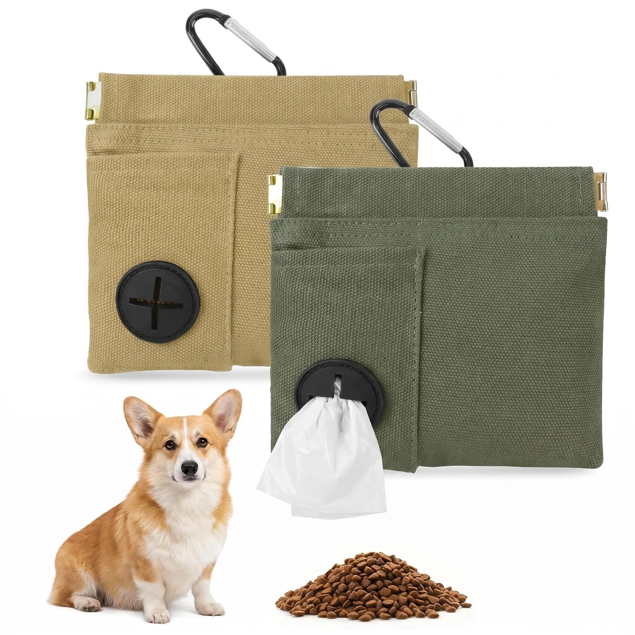 MIGIFTDY 2 Pcs Dog Treat Pouch, Magnetic Closure Dog Treat Bag, Hands-Free Dog Training Treat Pouch for Walking, Portable Dog Walking Bag with Carabiner for Outdoor Training Travel
