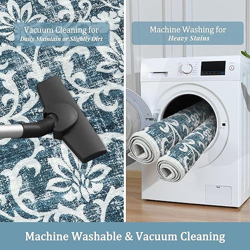 Miniatura 21 de Morebes Alfombra lavable de 2 x 5 pies, alfombra vintage floral gris para puerta de entrada, antideslizante, suave que no desprende pelusa