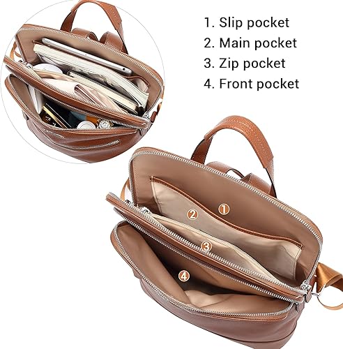 Miniatura 3 de BOSTANTEN Mochila para computadora portátil para mujer, mochila de cuero genuino, bolsa de viaje y cartera de cuero genuino de gran capacidad,