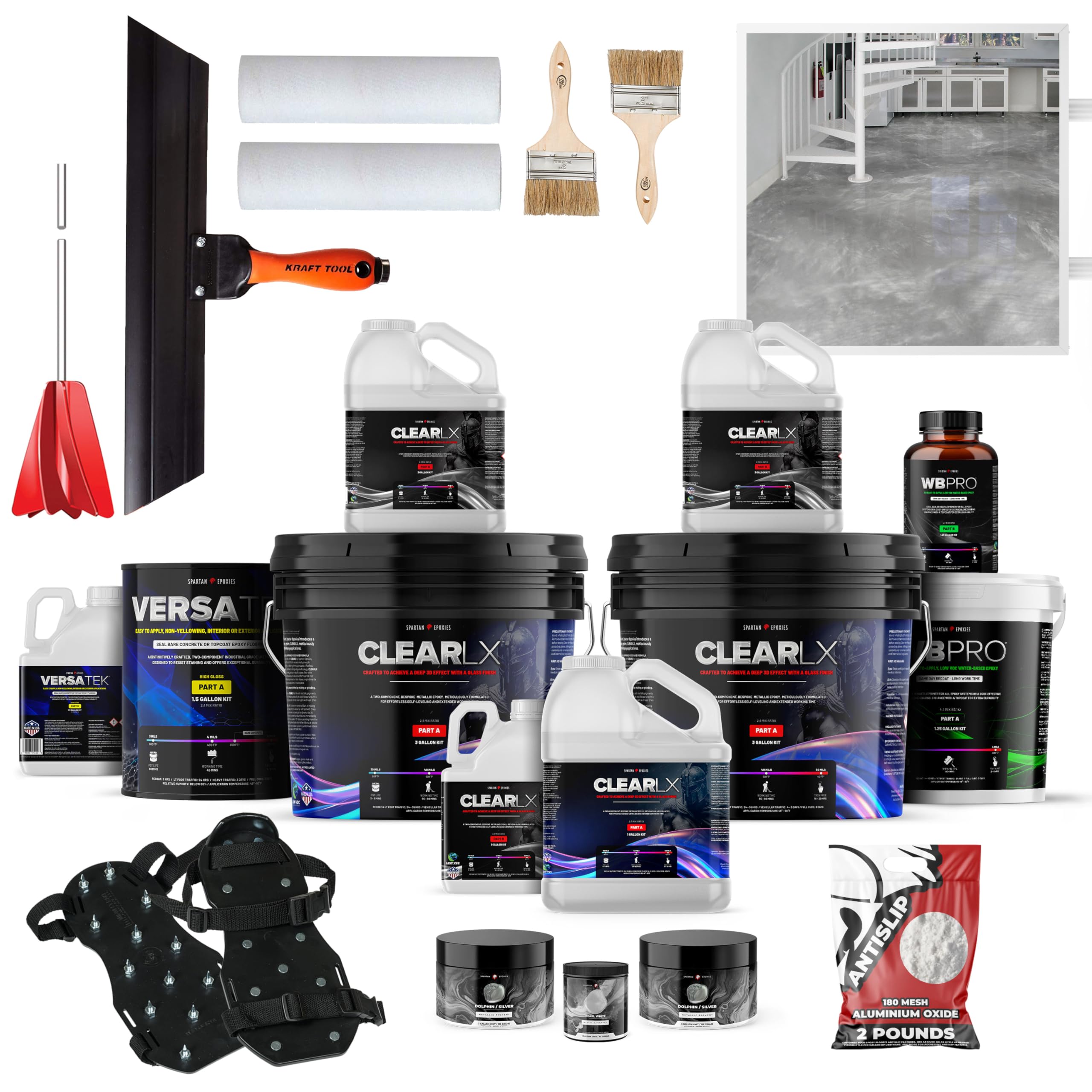 Spartan Epoxies Metallic Epoxy Kits for Concrete - Available in 300-420 sq ft, 350-490 sq ft, and 600-840 sq ft (Dolphin with Pearl Highlights, 350-