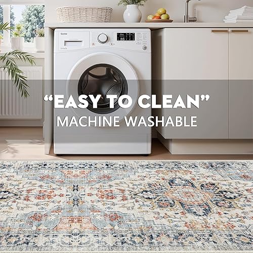 Miniatura 36 de Homcomoda Alfombra de área pequeña de 3 x 5 pies, antideslizante, lavable para entrada, alfombra de entrada de pelo bajo, alfombras vintage