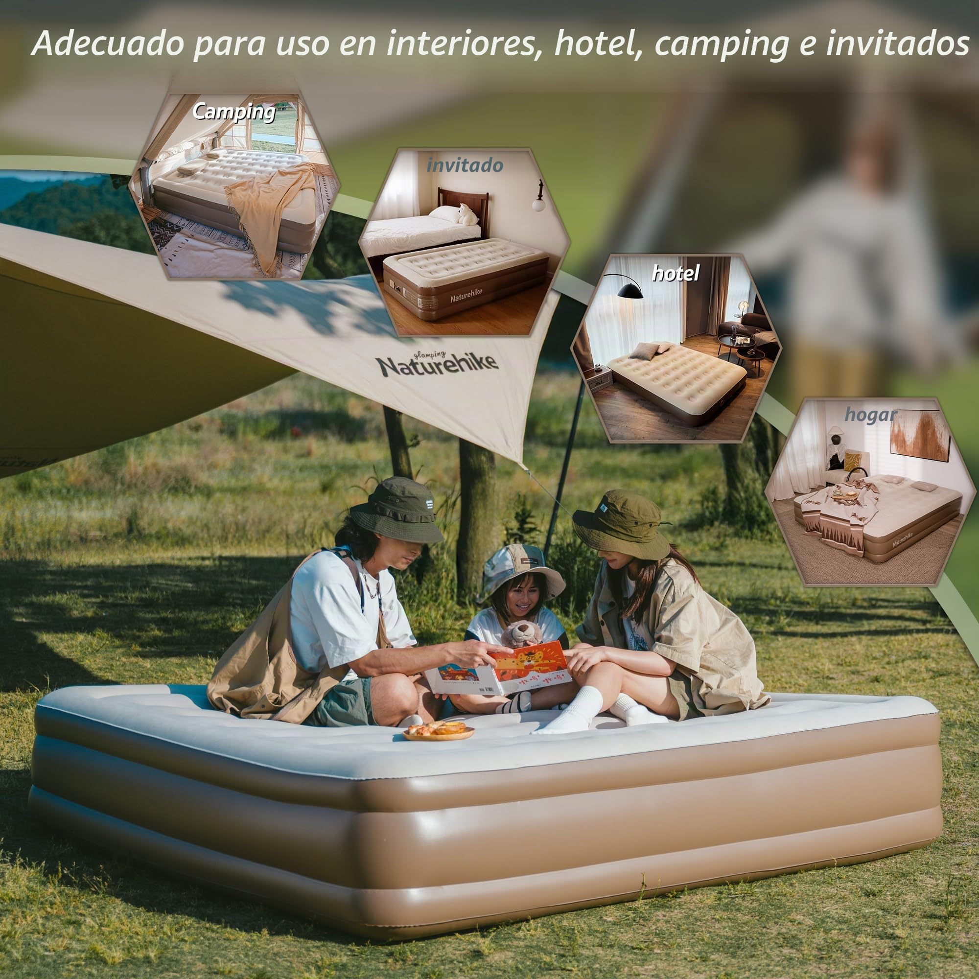 Naturehike Colchón Hinchable 1 Persona con Bomba Integrada Recargable - 190x100x45cm Cama Hinchable para Camping y Casa - Colchón Inflable Portátil y Resistente