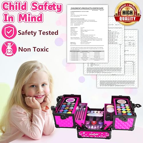 Miniatura 15 de Hollyhi Juego de 59 piezas de maquillaje para niñas, juego de juguetes de maquillaje lavables para disfrazarse, juego de tocador de belleza