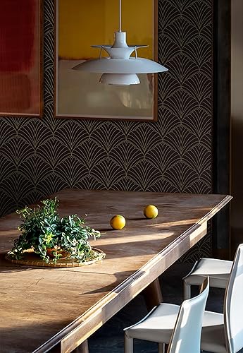 Miniatura 2 de Dimoon Papel tapiz geométrico de 393 x 17.3 pulgadas, papel de contacto dorado negro, papel de contacto geométrico, grueso, impermeable, dorado,