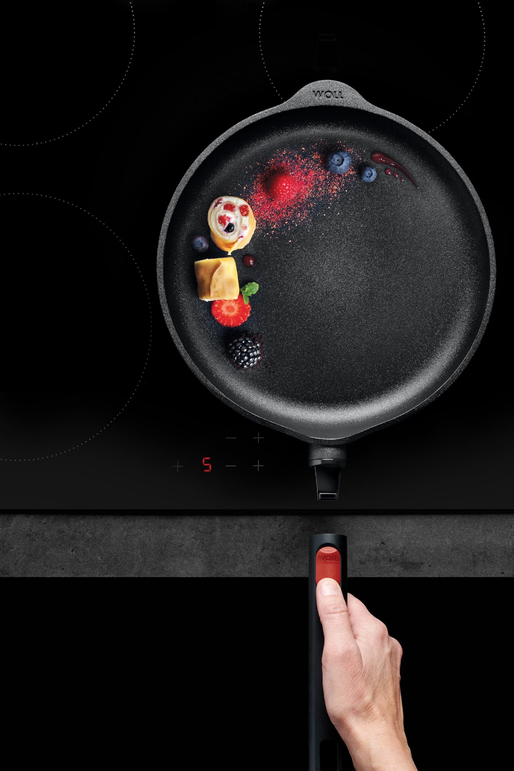 Woll Diamond Logic XR - Padella per crêpes, induttiva, Ø 26 cm, con manico rimovibile, adatta a tutti i piani cottura, in alluminio, resistente al forno, colore: nero