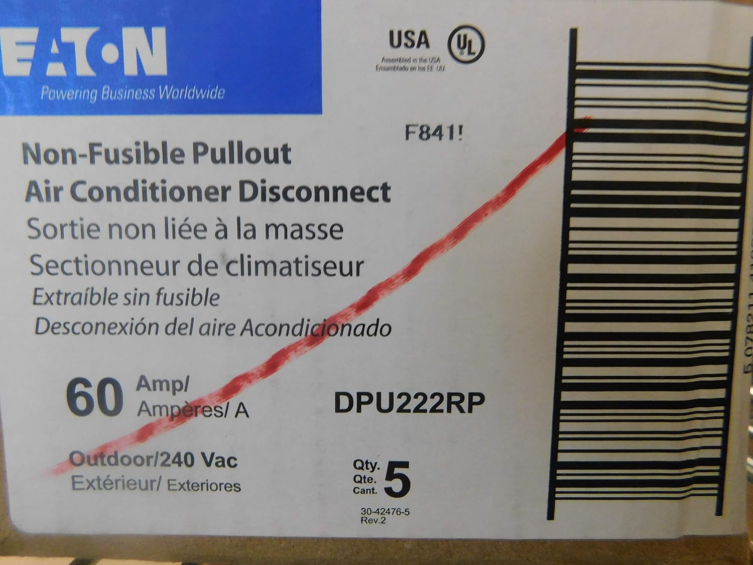 Cutler-Hammer DPU222RP Non-Fusible A/C Disconnect Switch, Gray