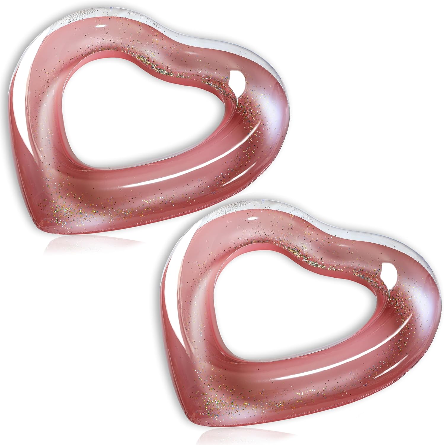Heart Inflatable Pool Tube Floats with Glitters - Pool Floaties Swim Ring Tubes for Adults/Teens, Pool Parties, Beach Vacations& Romantic Events