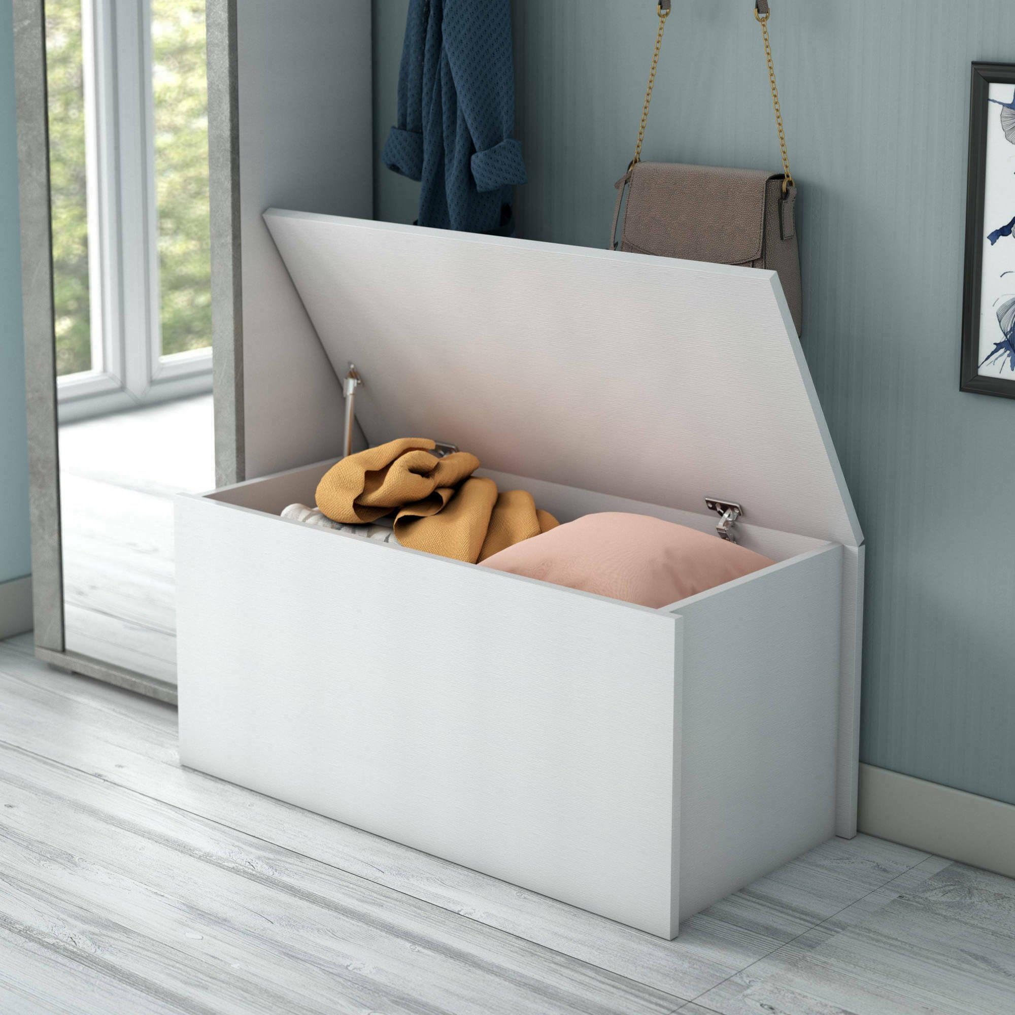 Dmora Baule Miltonia 45x90x45h cm Bianco Chiusura Soft Close Peso Supportato 40 kg, Materiale Piano in Legno Nobilitato Made in Italy