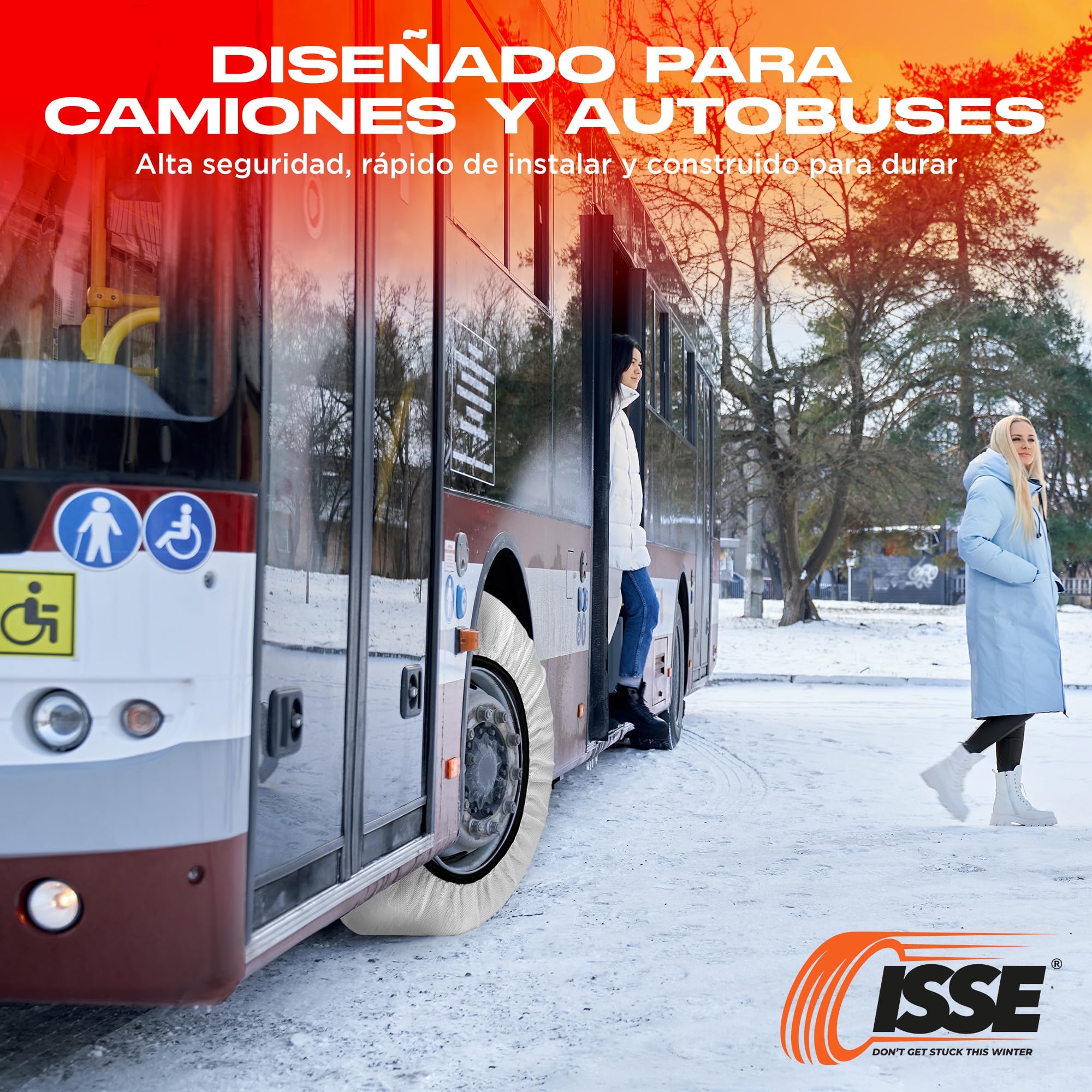 ISSE - Cadenas Camión Nieve |T-110| Homologación EN 16662-1 - Cadenas Nieve Téxtiles Fáciles de Instalar - Cadenas Nieve y Hielo Camión Antideslizantes y Resistentes - Kit de 2 Cadenas + guantes