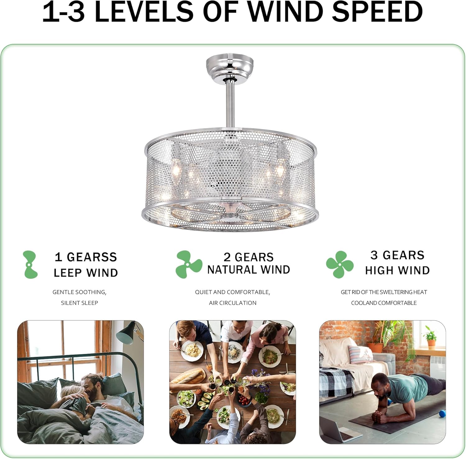 20.4'' 3 ABS Fan Blades Dual Shade Modern Ceiling Fan with Remote Control, Noiseless Reversible AC Motor for Bedroom/Living Room/Study/Patio,Chrome