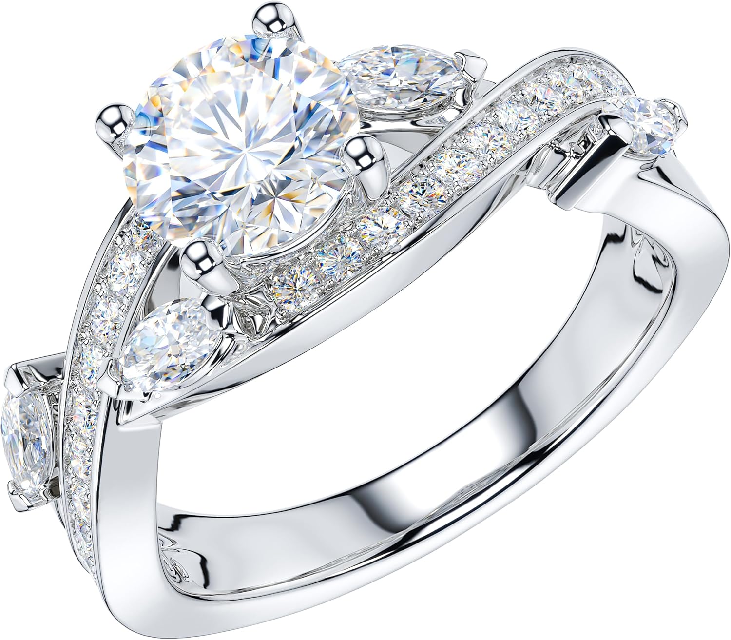 THELANDA 1ct Genuine Moissanite or Simulated Diamond Fancy Twisted Vine Infinity Small Marquise Promise Engagement Ring For Her - Image 2