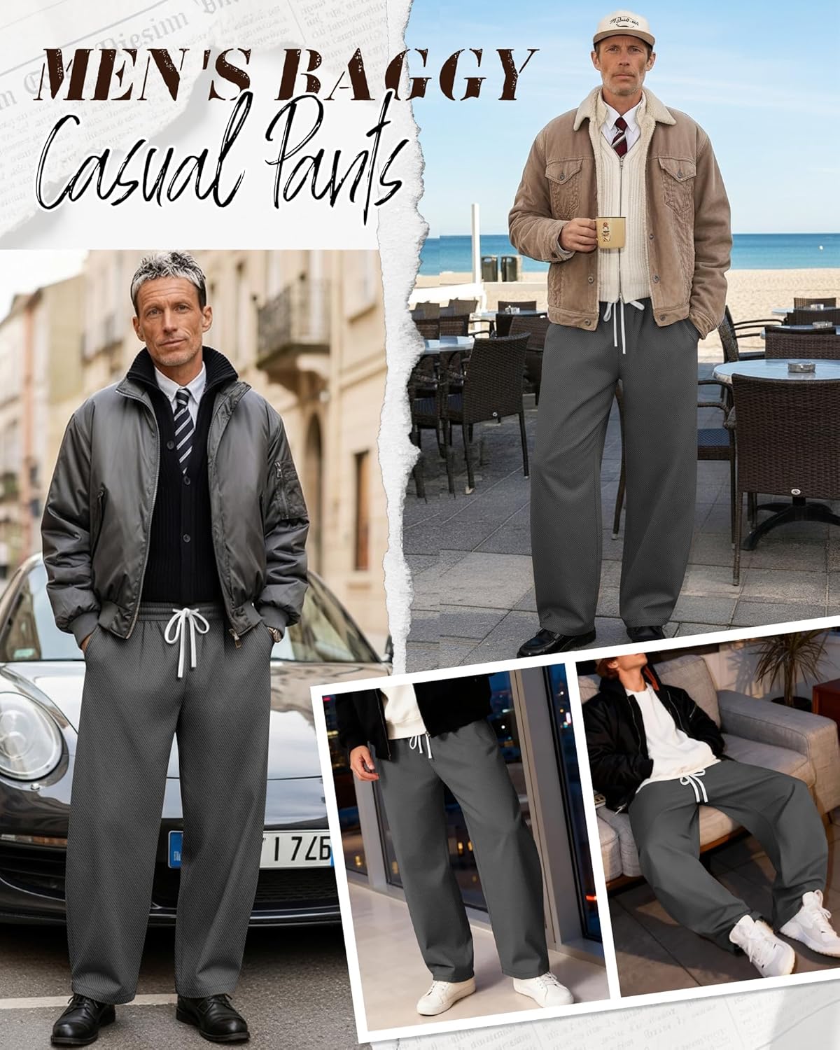 Men's Baggy Sweatpants Elastic Waist Drawstring Cotton Lounge Pants with Pockets Wide Leg Uncuffed Track Pants - Image 2