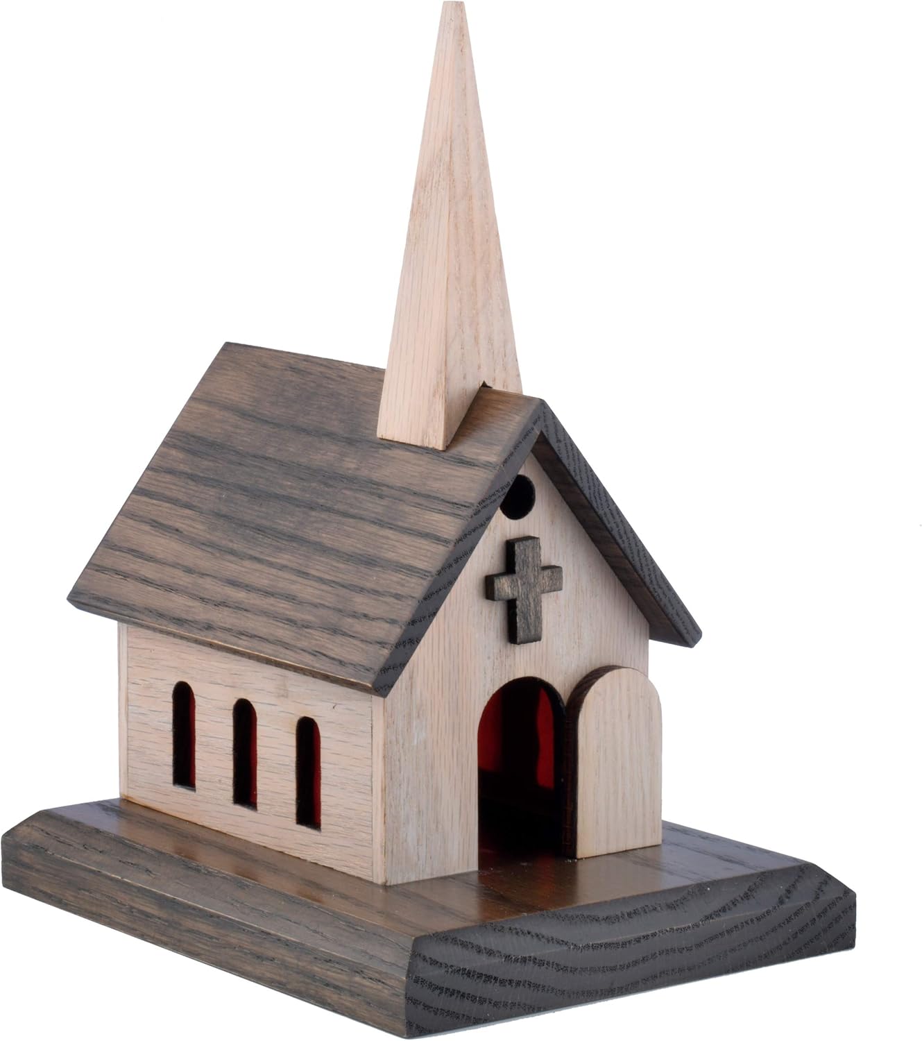 Amish Handcrafted Wood Church Music Box Solid Oak, Amazing Grace, How Great Thou Art, Little Brown Church (Two-Toned Wood, Amazing Grace)