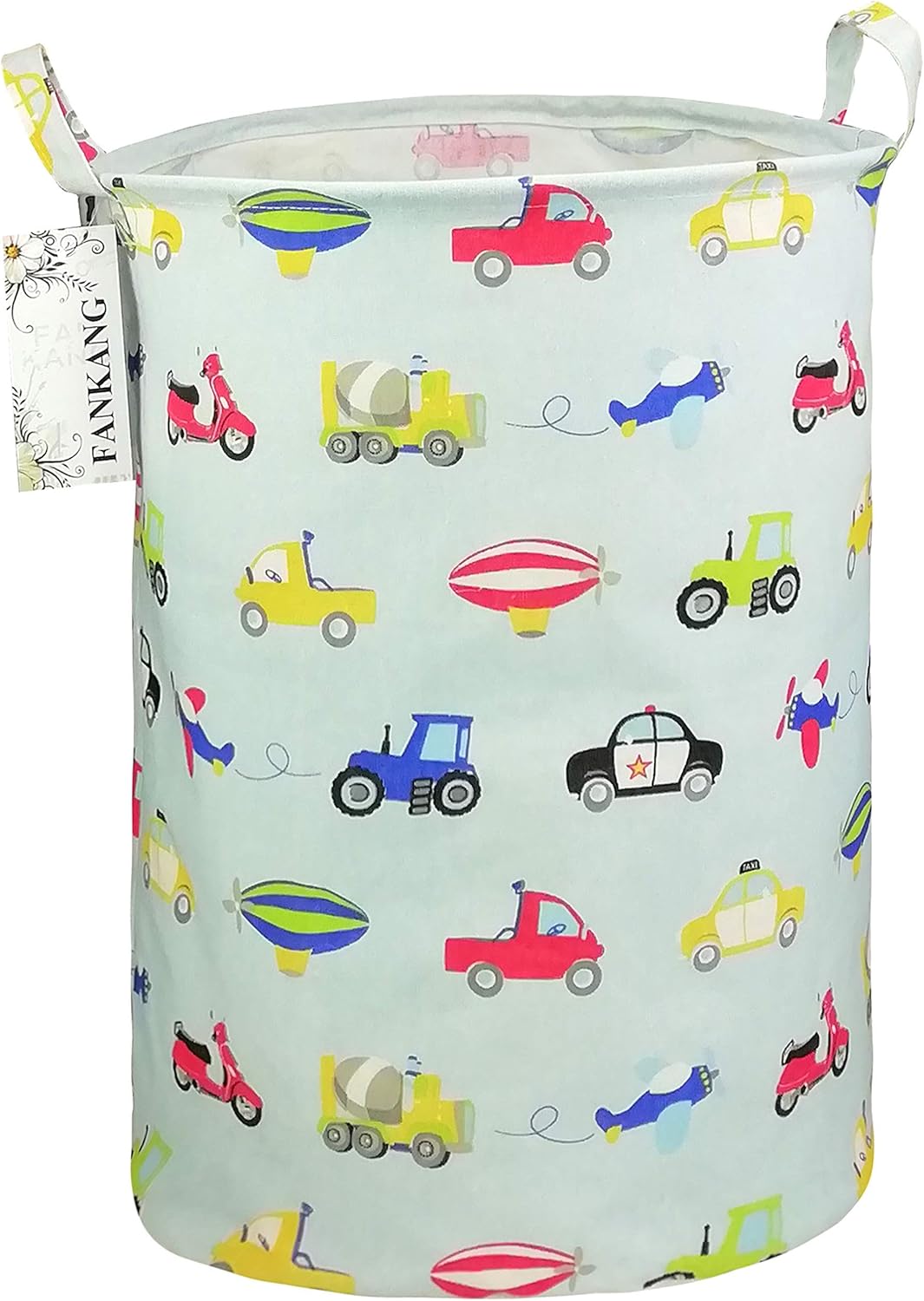 FANKANG Storage Bins Nursery Hamper Canvas Laundry Basket Foldable with Waterproof PE Coating Large Storage Baskets Gift Baskets for Kids, Office, Bedroom, Clothes,Toys (Cars)