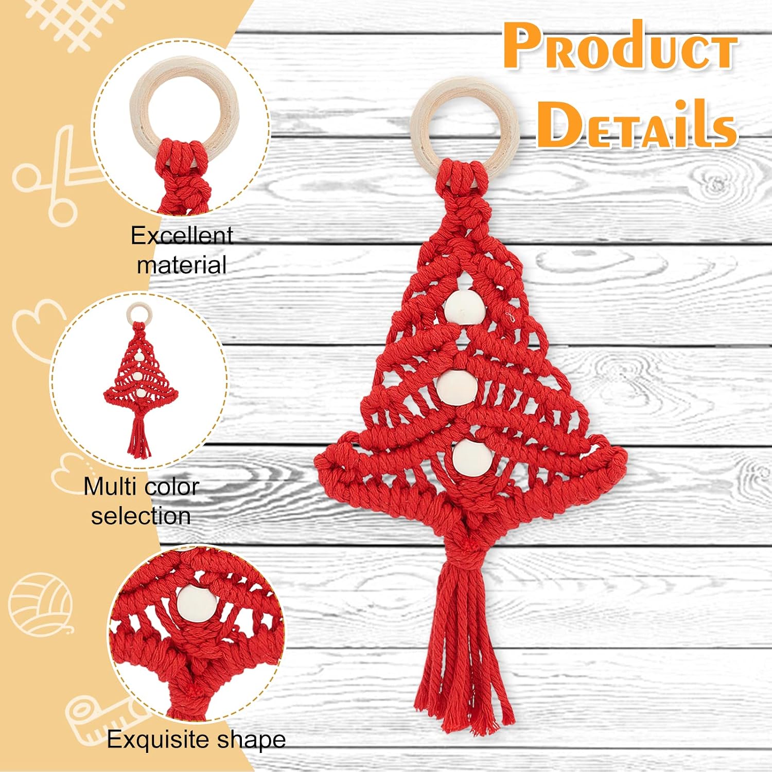 FREEBLOSS 3 Set Christmas Tree Macrame DIY Kit for Beginners Christmas Tree Hanging Ornaments for Holiday Wall Hanging image 3
