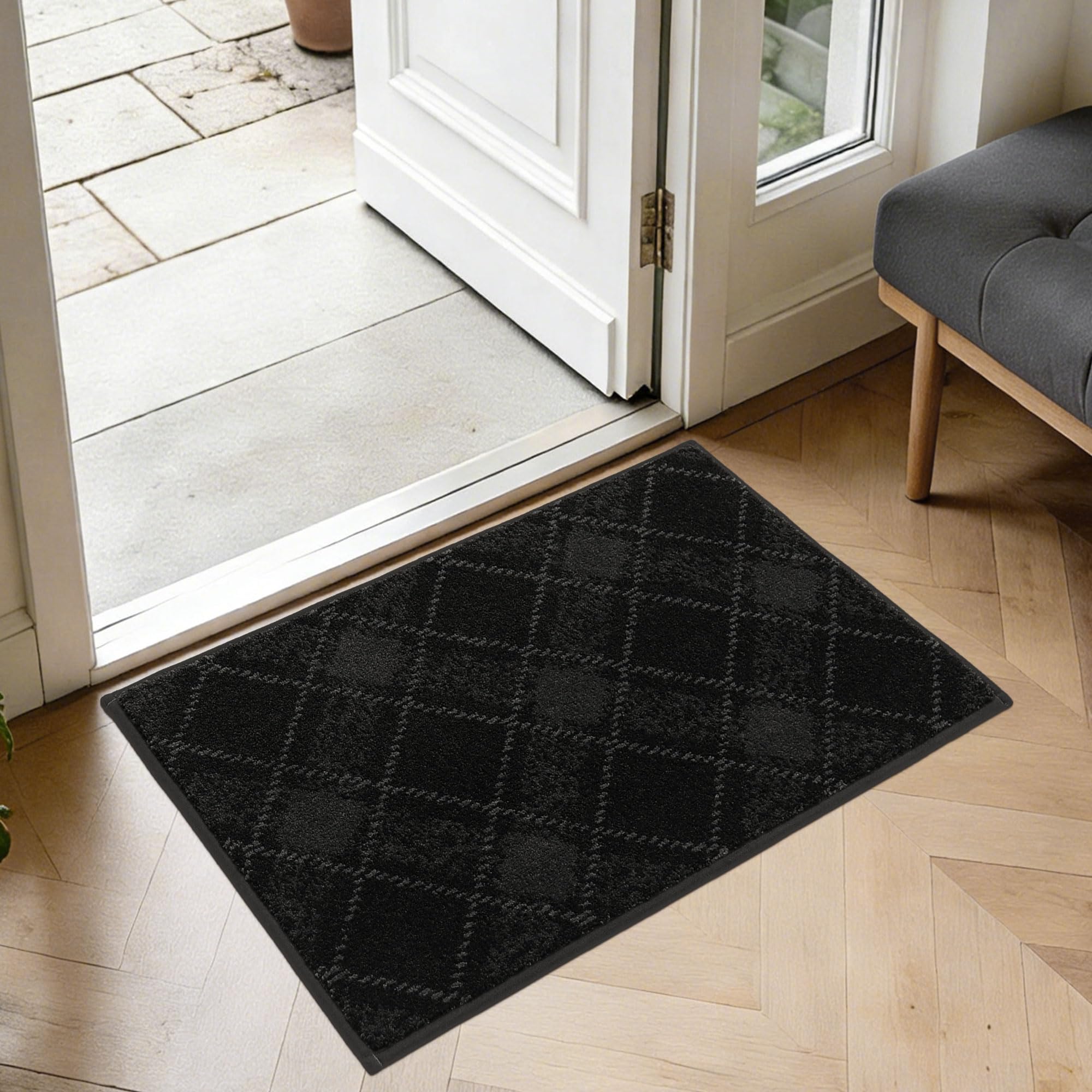COSY HOMEER Front Door Mat Indoor 50x80 cm, Rolling-up Package No Creases, Non-Slip Dirt Trapper Entryway Rugs, Washable Low Profile Welcome Floor Mats, Black โ image 1