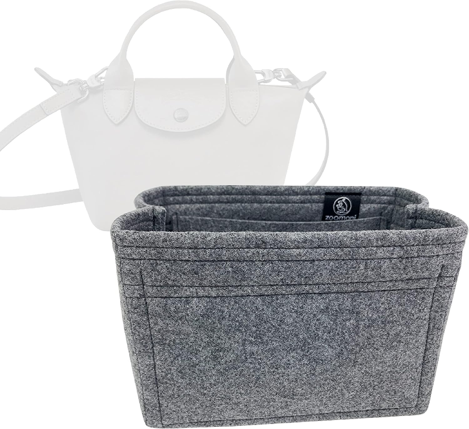 Zoomoni Bag Organizer for Longchamp Le Pliage Neo Top Handle XS Bag - Premium Felt Purse Handbag Insert Liner Shaper (Handmade) Soft Structure Support