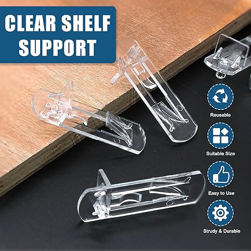 Miniatura 3 de 12 clavijas de plástico con bloqueo para estantes, pasadores transparentes de 0.197 in, clips autobloqueantes para estantes de gabinete, clips para