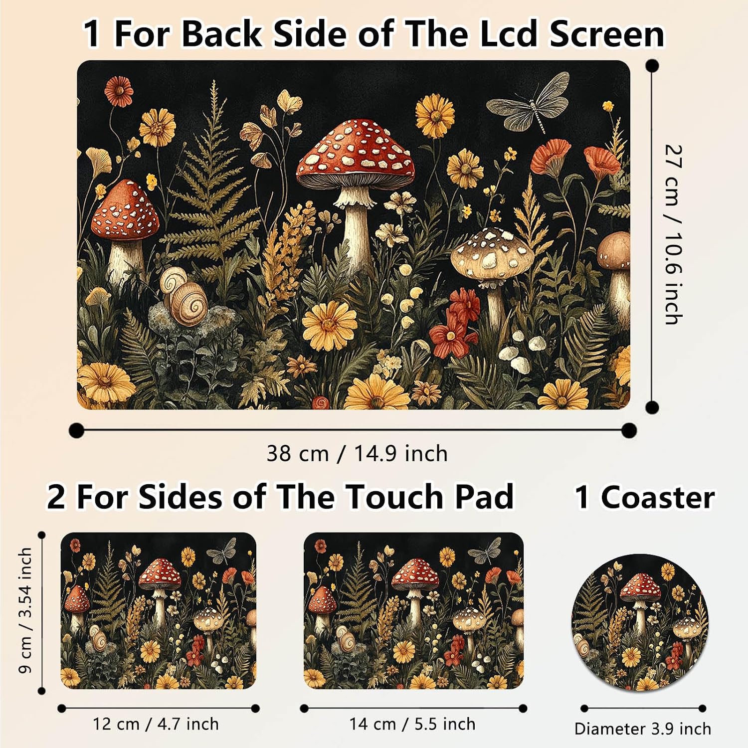Laptop Skin Sticker Decal 15.6 Inch,12 13 13.3 14 15 15.6 in Laptop Netbook Skins for Notebook,Art Decal Removable Waterproof Scratch Resistant,Universal Vinyl Cover,Mushroom Forest