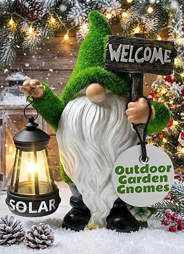 Gnomos de jardín para exteriores con luz solar LED, 11 pulgadas, diseño original, divertidas decoraciones de gnomos, adornos, hogar, patio, farol