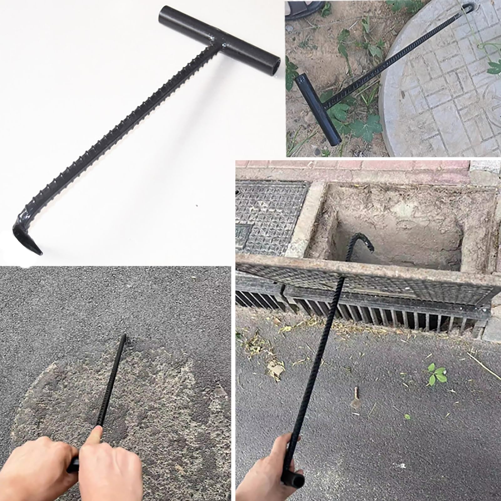2 Pcs T Lift Manhole Cover Lifter Key, Sturdy Steel Lifting Hook - 10mm/12mm, Portable Manhole Puller Crowbar Tool for Grates/Shutter Doors (Color : 3/8