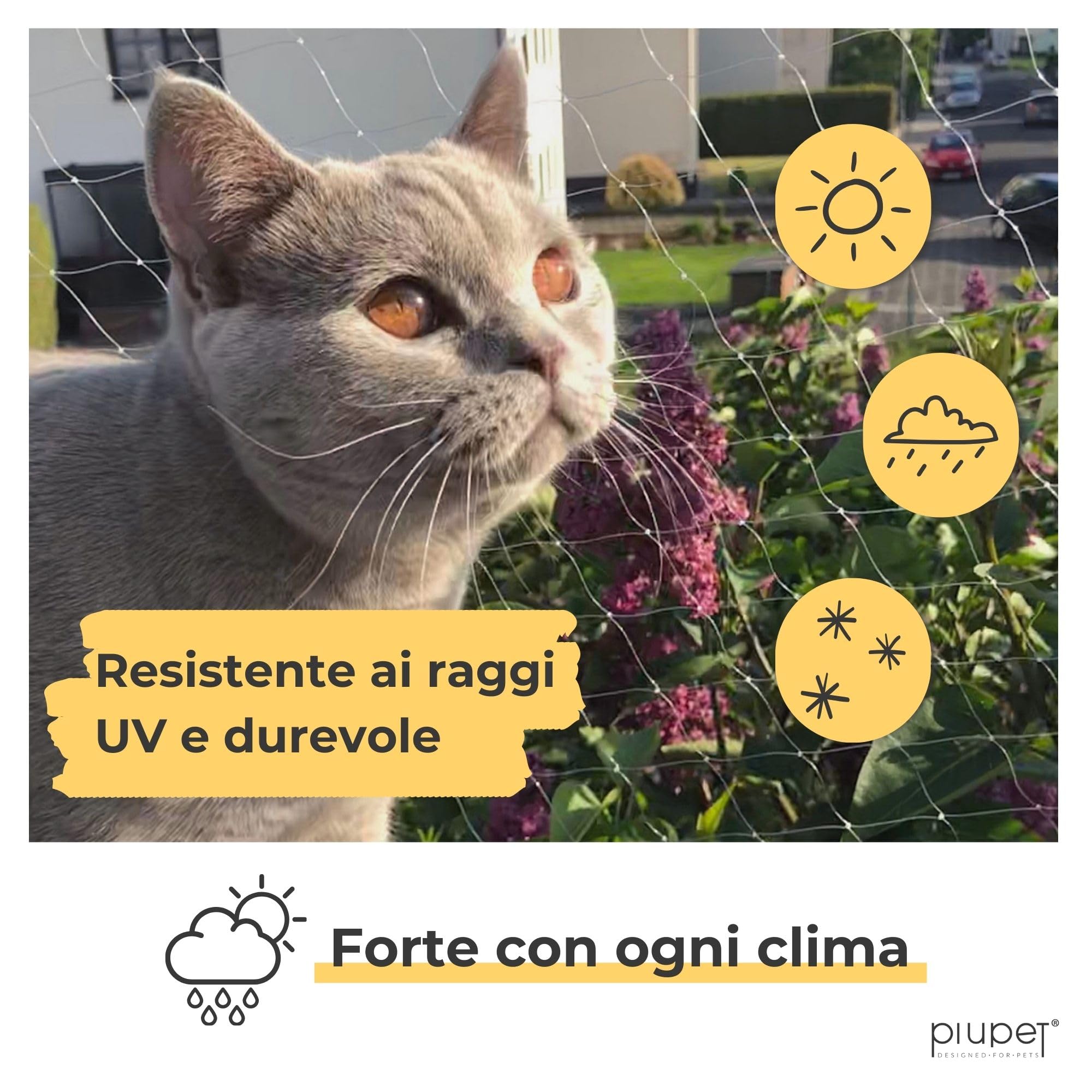 PiuPet® Rete per Gatti I Trasparente I 4x3m I Incl. Corda di Fissaggio I Rete per Gatti Balcone Trasparente I Rete Balcone per Gatti | Rete Protezione Balcone e Finestra per Gatti