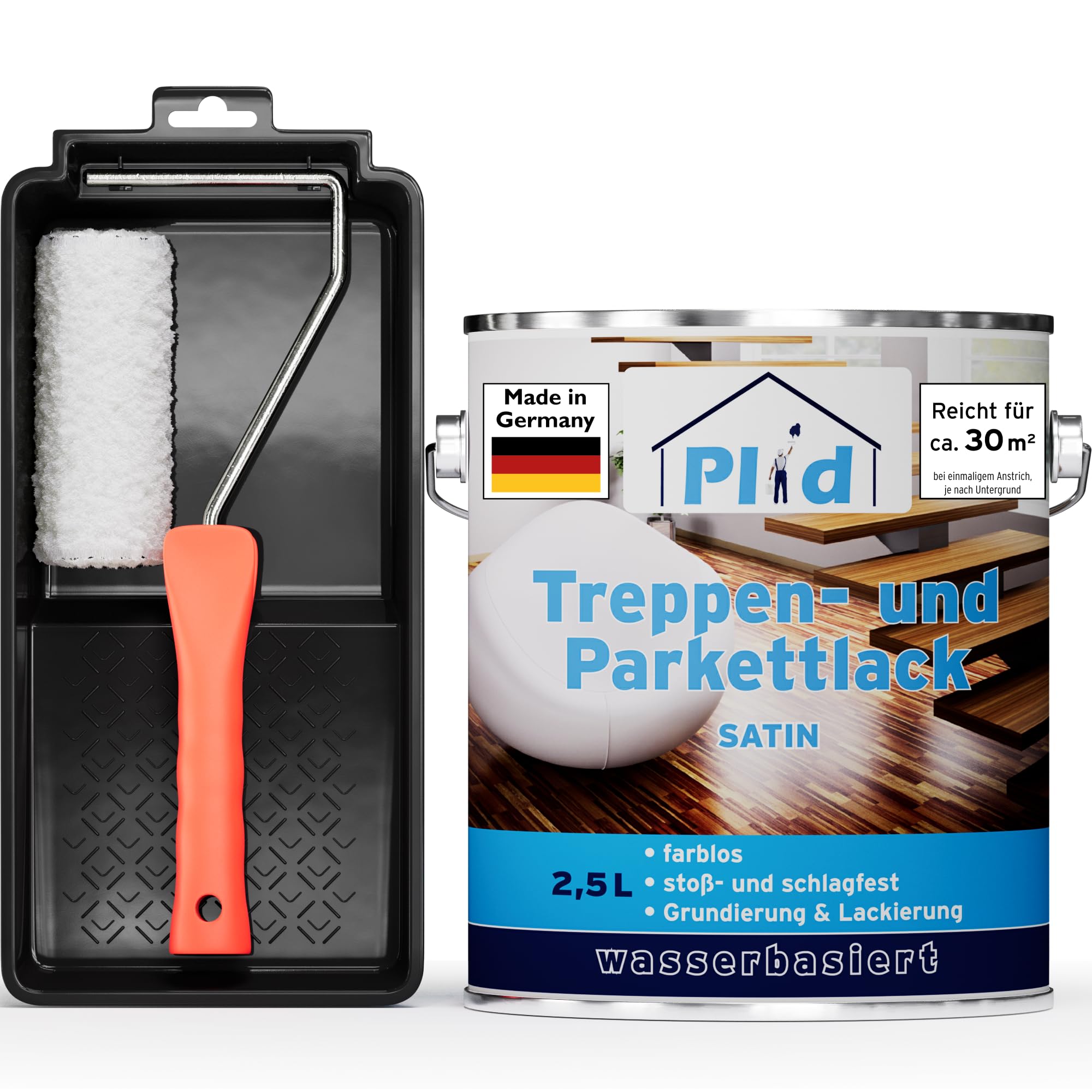PLID® Parquet – Barniz transparente – satinado – adecuado para el sellado de corcho, parqué y suelos de madera, escaleras de madera y muebles en interiores a golpes – resistente a los golpes –
