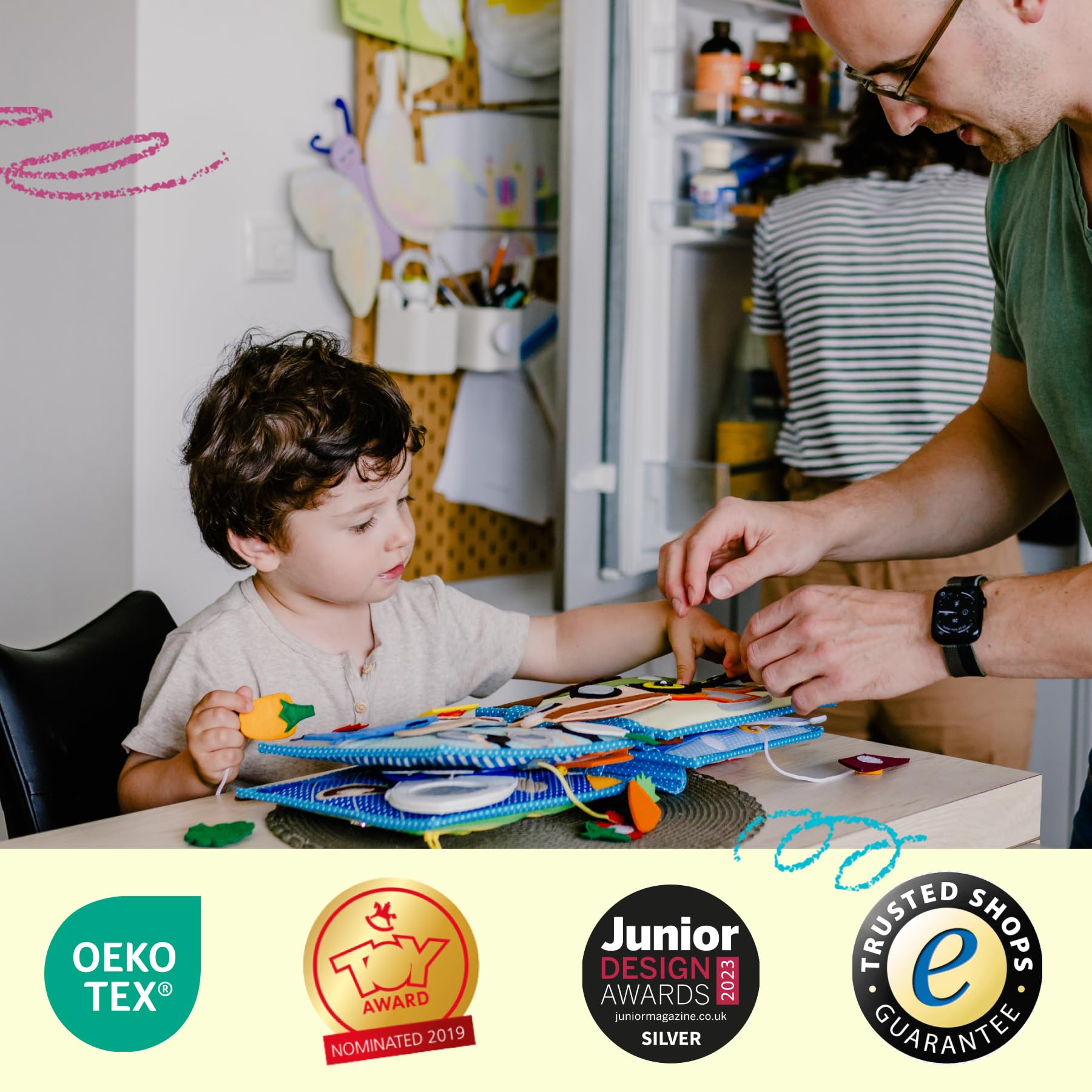 Jolly Designs – Mein Traumjob – 6 Seiten Quiet Book – Montessori Spielzeug ab 3 Jahren – Motorik & Sensorik fördern – Handgefertigtes Filzbuch – Lernspielzeug für Kleinkinder – Busy Book für unterwegs
