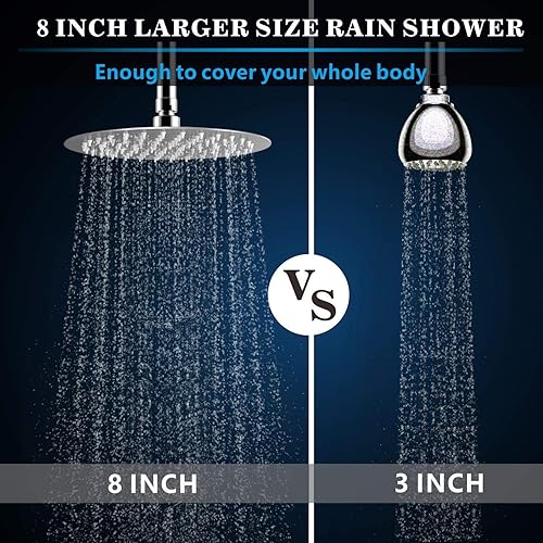 Miniatura 61 de Voolan Cabezal de ducha de lluvia, cabezal de ducha grande de alto flujo hecho de acero inoxidable de metal, cubierta de cuerpo de cascada, soporte