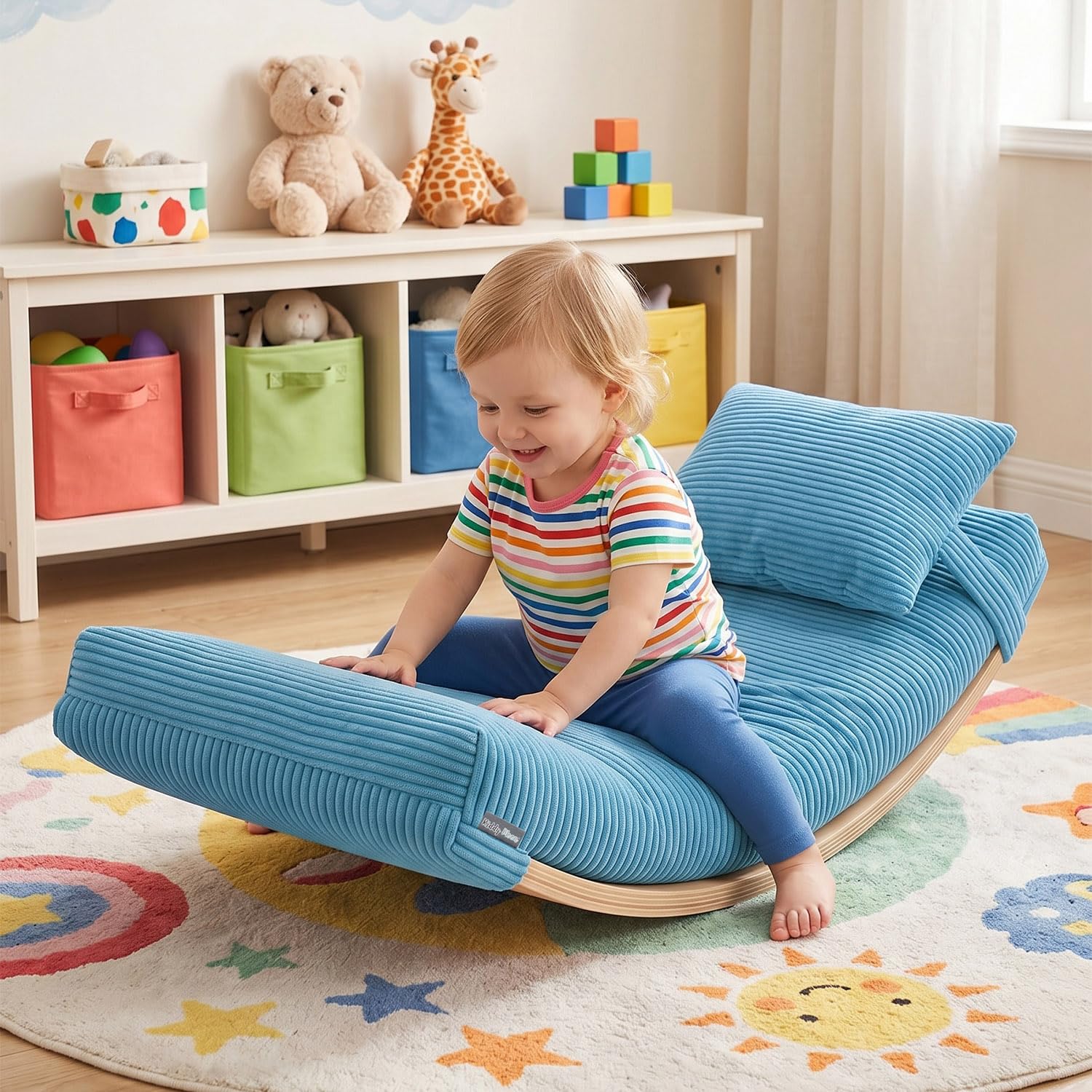 KiddyMoon Balance Board Für Kinder Aus Holz Balancierbrett Mit Matratze Und Kissen