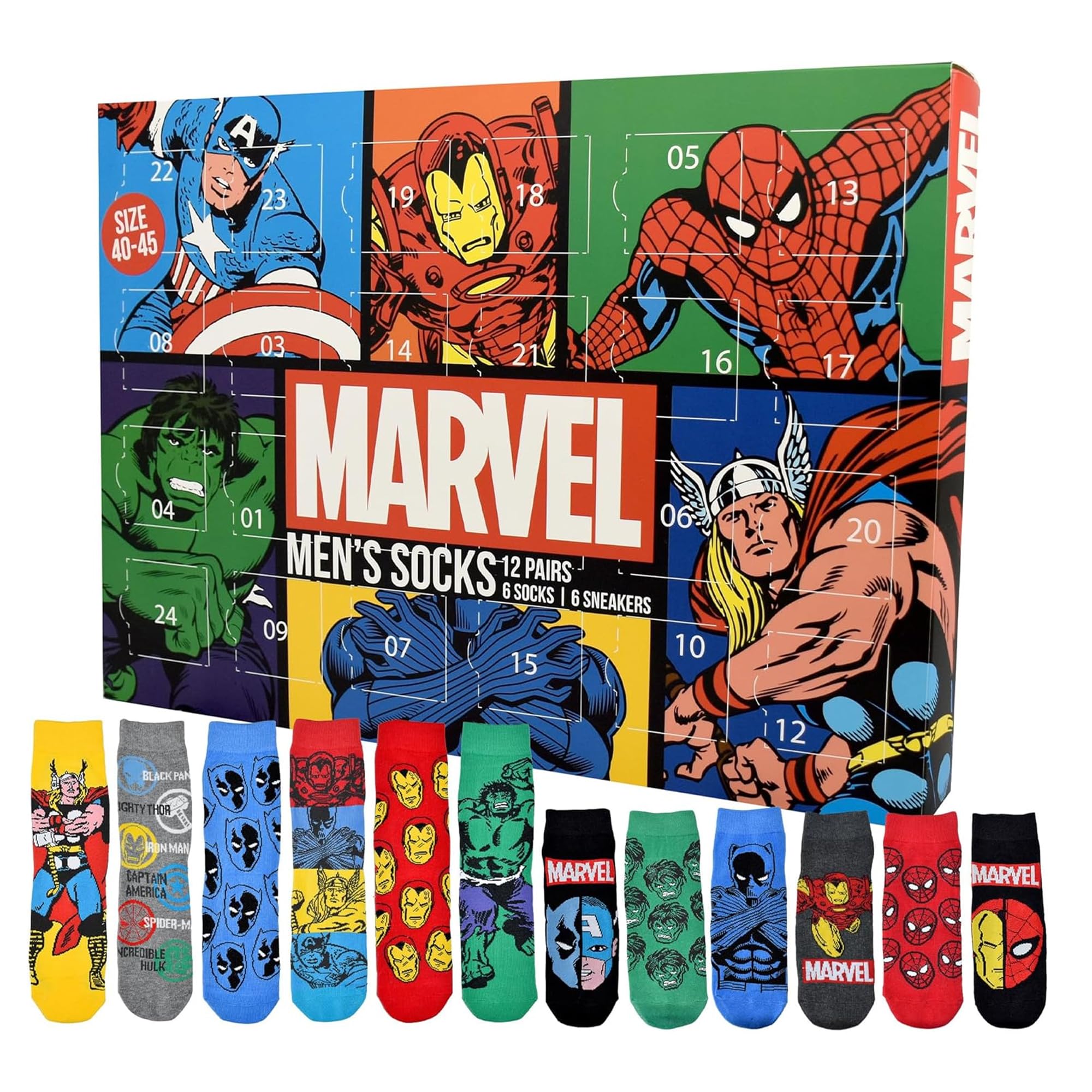 United Labels Marvel Adventskalender – 12 Paar Socken (Gr. 40–45)