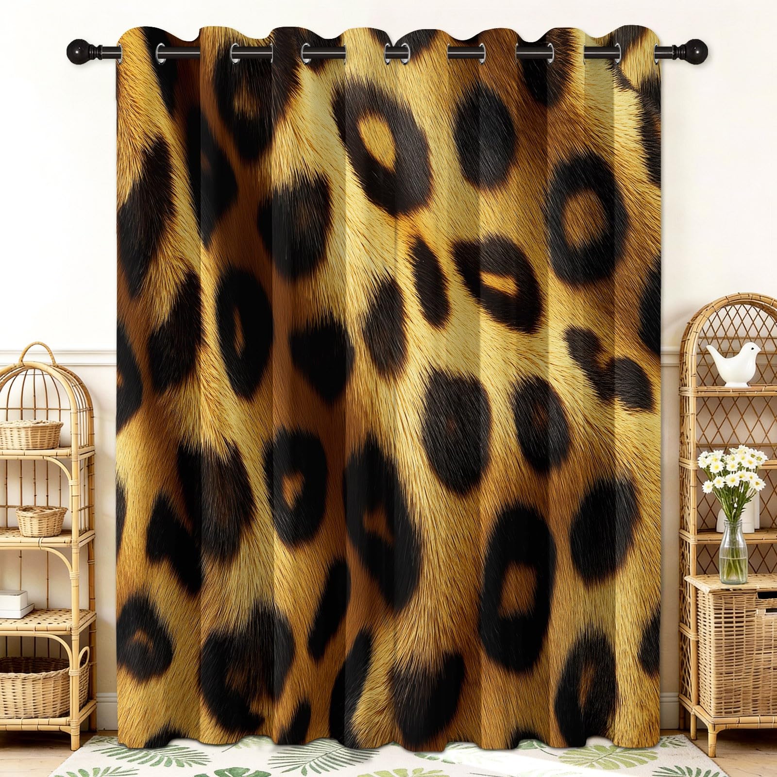 Leopard Print Animal Gift Curtains for New House 140 x 245 cm Yellow - Eleganckie i praktyczne zasłony zaciemniające, zestaw 2 paneli, idealny na ślub, urodziny lub przeprowadzkę
