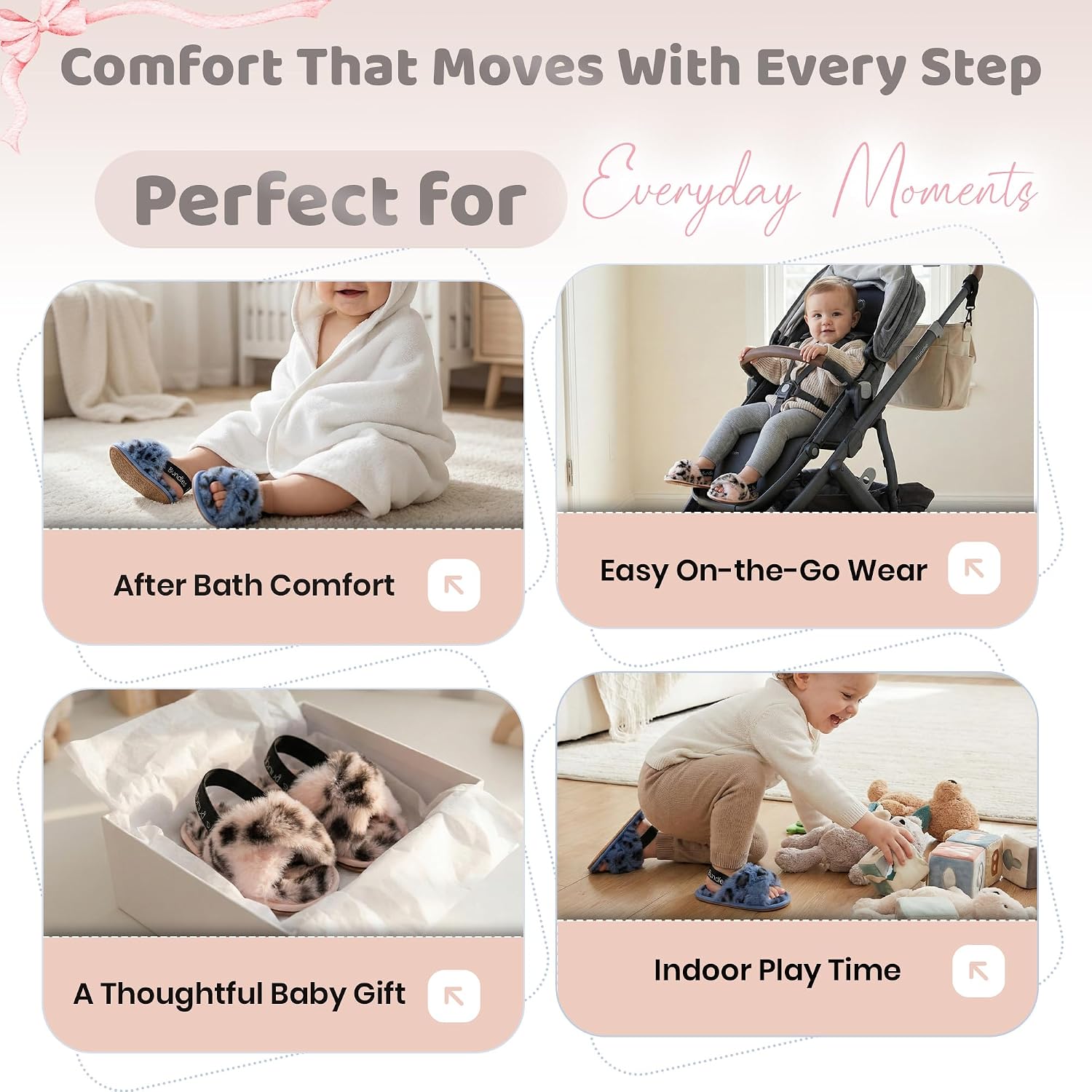 Macouba Little Bundles Baby Slippers 0-6, 6-12, 12-18 Months | Leopard print slippers - Fuzzy slippers for baby booties | Cozy, House Slippers for baby