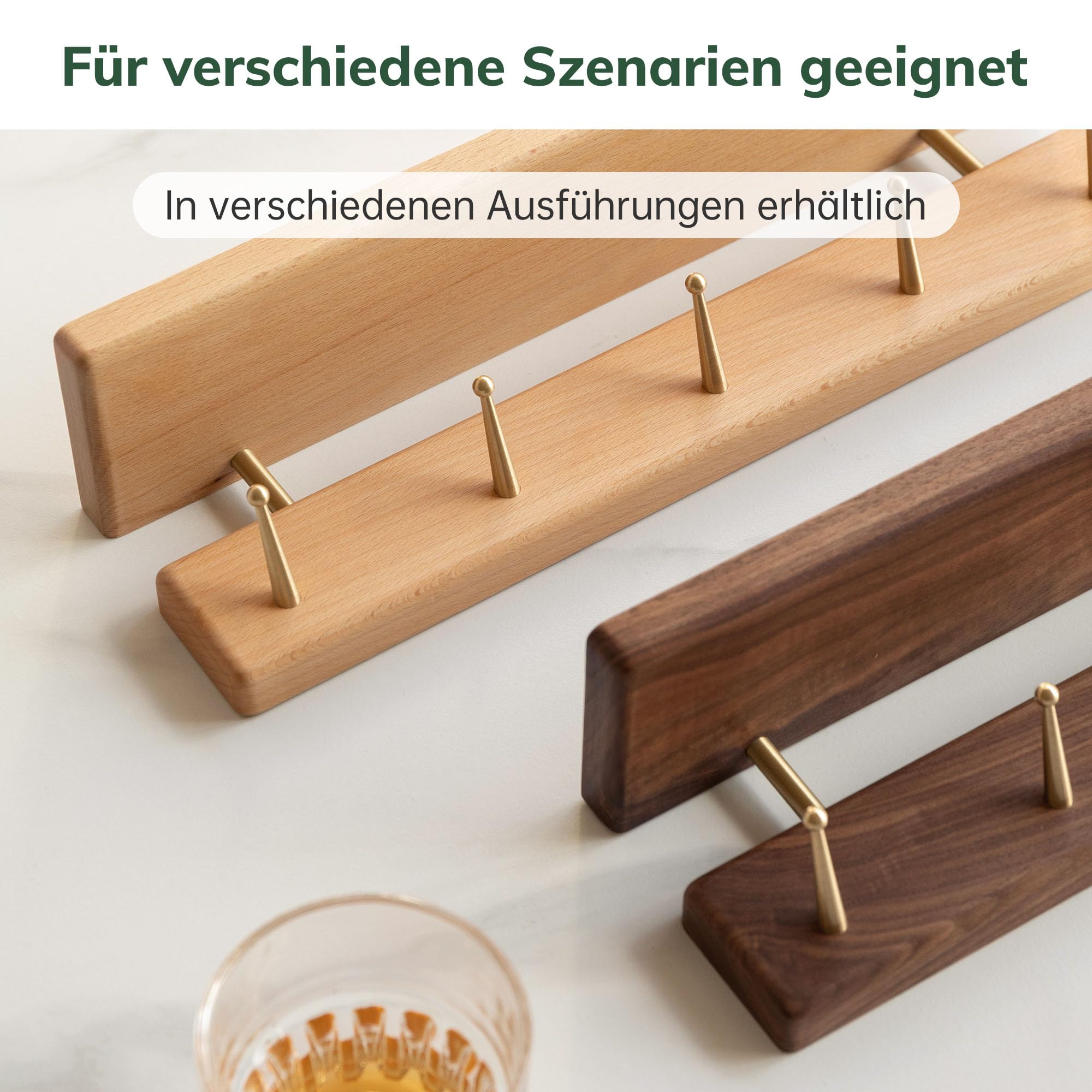 YESWOOD Wandgarderobe aus massivem Nussbaum, 2-in-1 Wandregal & Garderobe, Garderobenleiste für Kleidung, Hüte und Handtücher, 5 Messinghaken, Walnuss