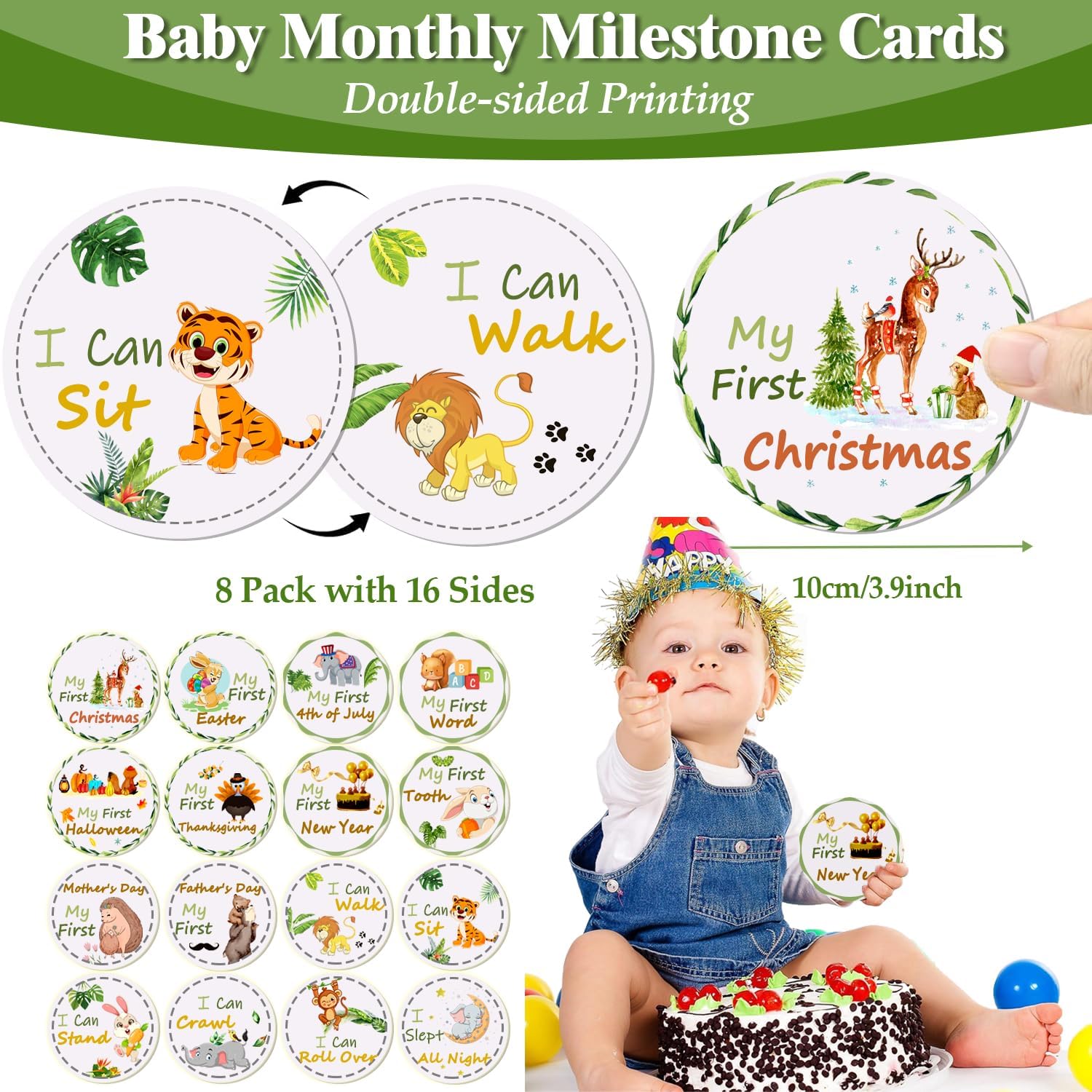 Baby Monthly Milestone Blanket 60"x40" Soft Flannel, 1-12 Months Growth Chart with Photo Banners & Milestone Cards, Newborn Photography Backdrop Baby Keepsake Photo Prop for Baby Boy