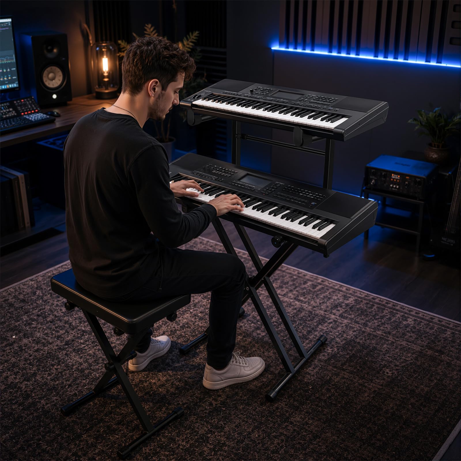 Supporto per tastiera di secondo livello, estensione per tastiera per pianoforte X-Style, adatto per pianoforte digitale elettrico a 54-88 tasti, accessori per pianoforte a forma di X
