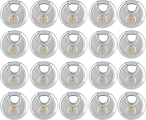 SEDORTI Paquete de 20 candados de disco con llaves iguales, 2-34 pulgadas de ancho, cerradura redonda de acero inoxidable 304, cerradura de