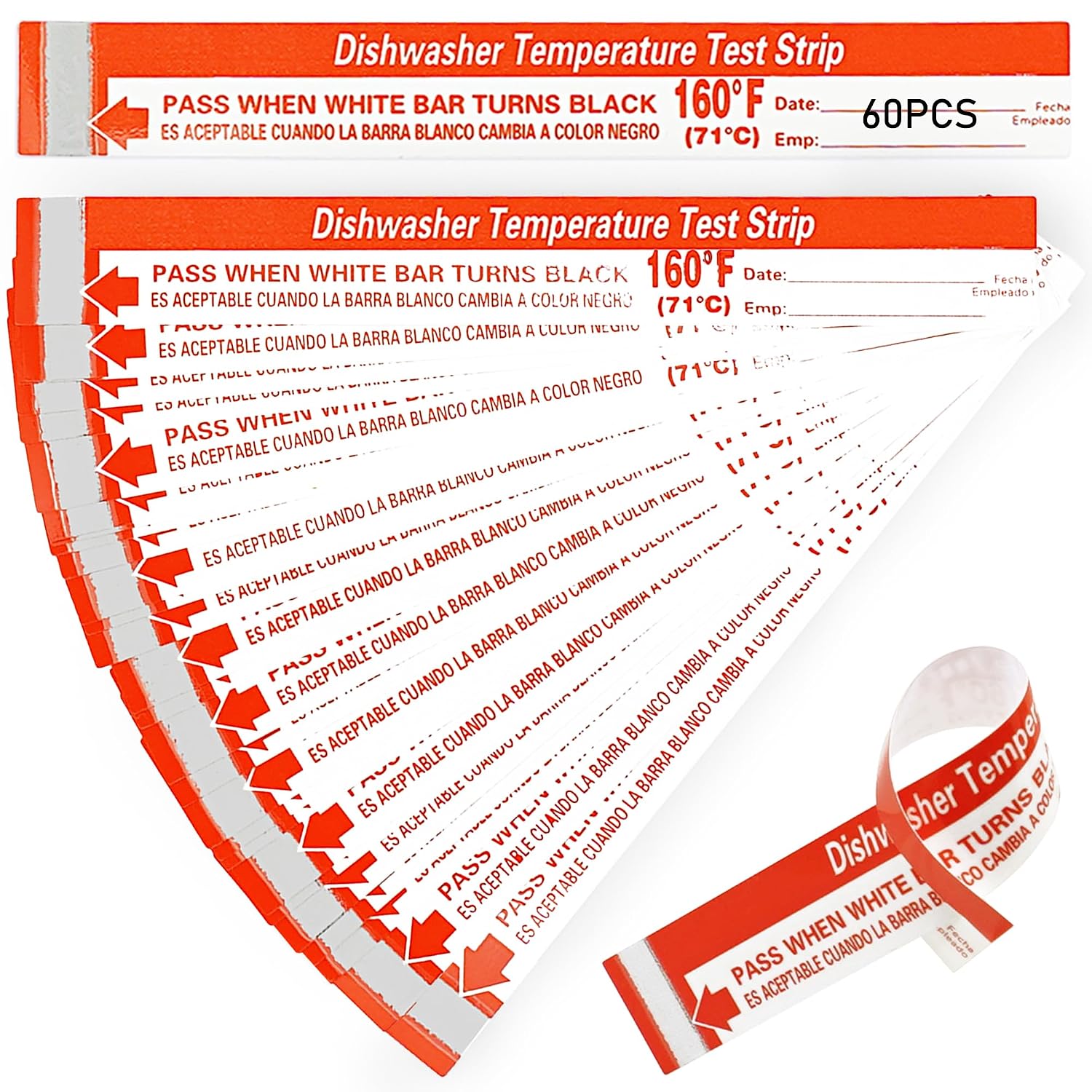 60PCS Dishwasher Temperature Strips 160°F Waterproof & Secure Wrap Design