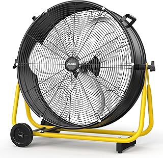 24" High Velocity Industrial Drum Fan, 8800 CFM 3-Speed Heavy Duty Metal Air Circulator with Casters Handle for Warehouse, Workshops, Garage, Factory and Basement - UL Listed