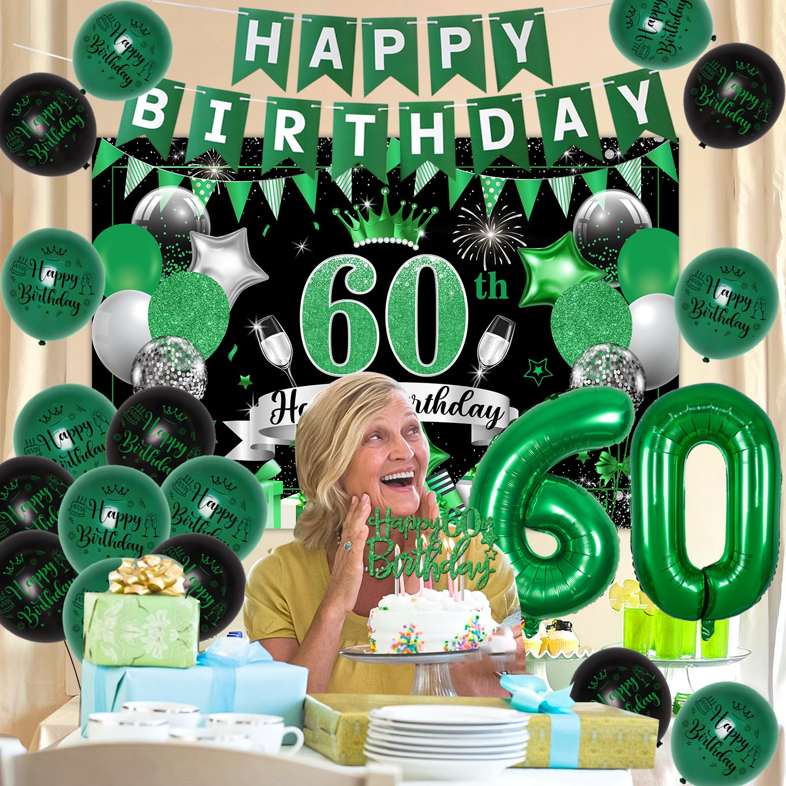 „Happy 60th Birthday“ Banner – Schwarz/gold, 300x50 Cm, Wetterfest, Für Innen & Außen
