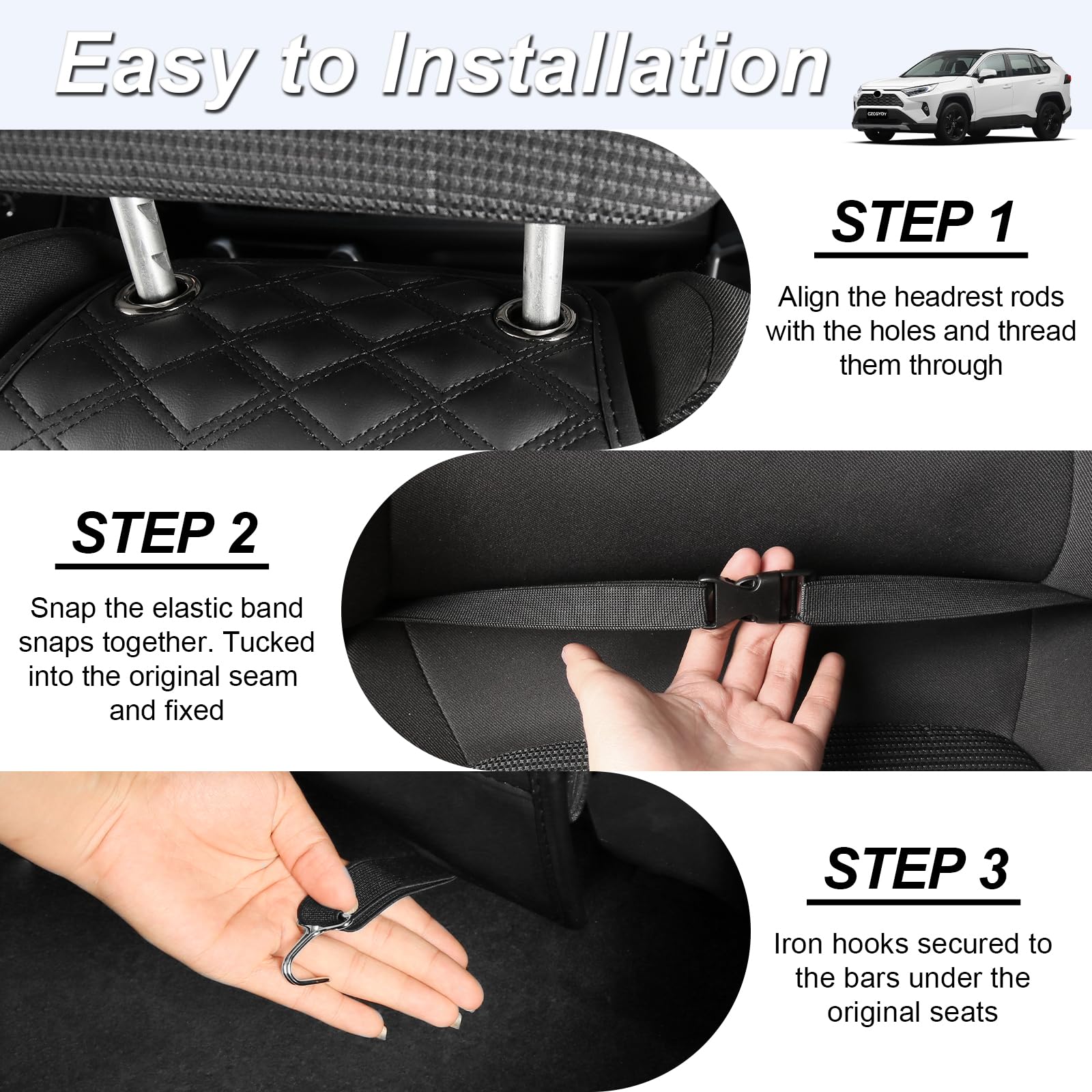 CZCGYDY Protector de asiento trasero para Toyota RAV4 2019 2020 2021 2022 2023, protector de cuero para asiento de coche para niños con bolsillo organizador, resistente al desgaste, impermeable, fácil