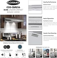 Vista 3 de COSMO COS-5MU36 Campana extractora de conductos para debajo del gabinete de la colección Delta de 36 pulgadas, controles de botón, filtros Acero